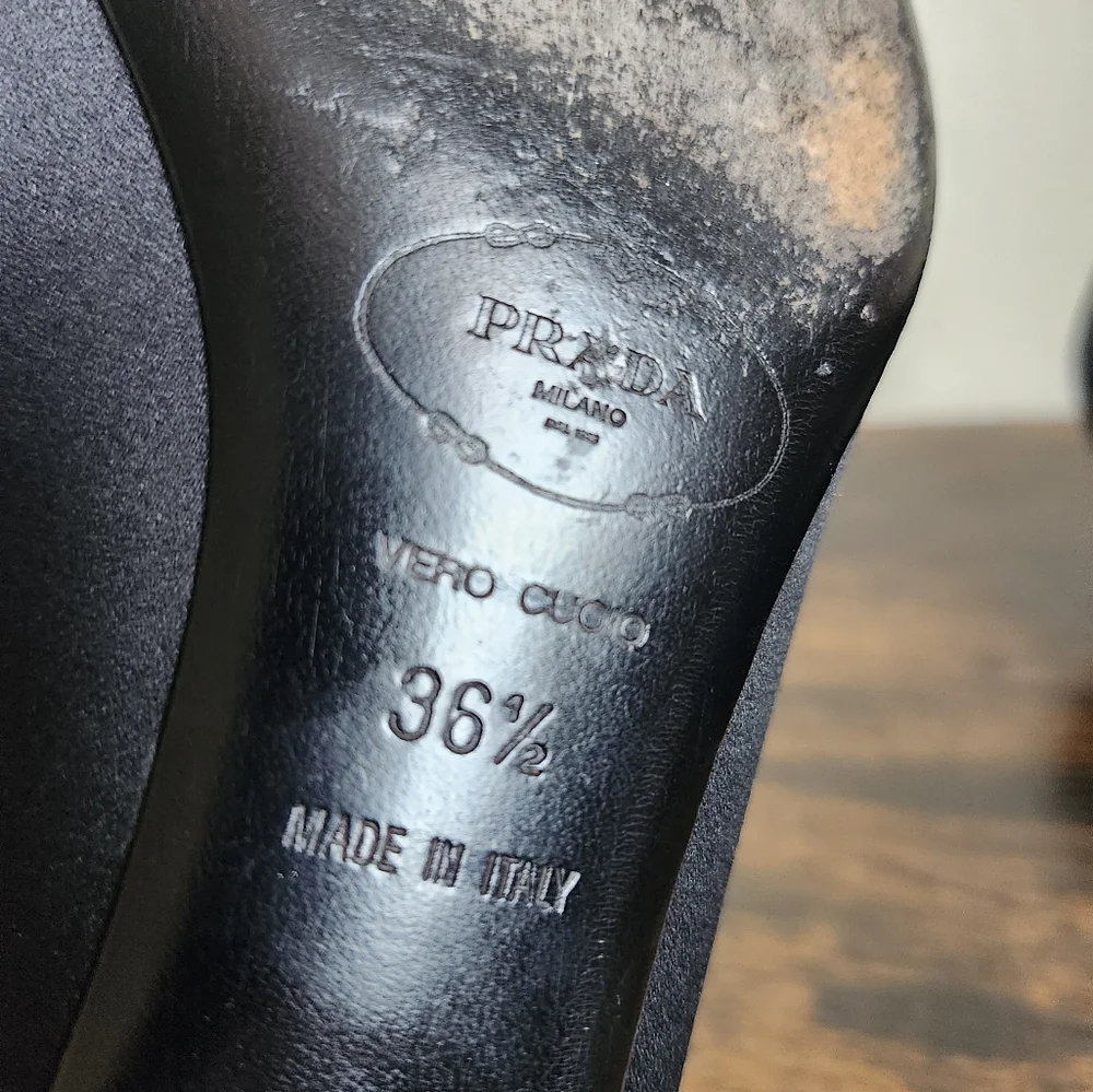 Prada Black Satin Bow Kitten Heels 6.5 - Picture 7 of 11